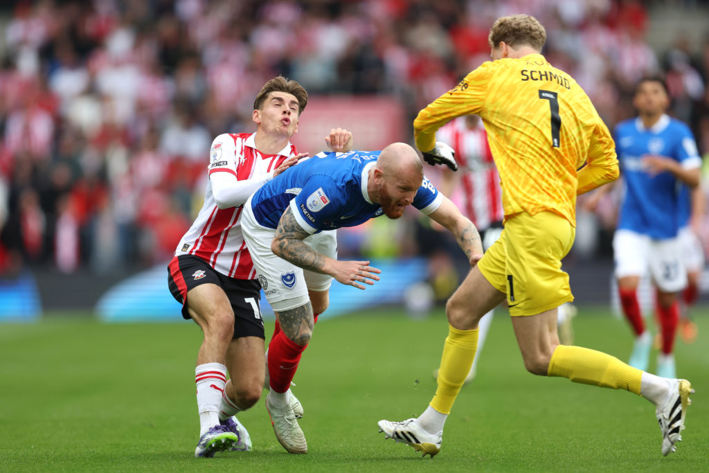 Tom Fellows pushing Connor Ogilvie of Portsmouth