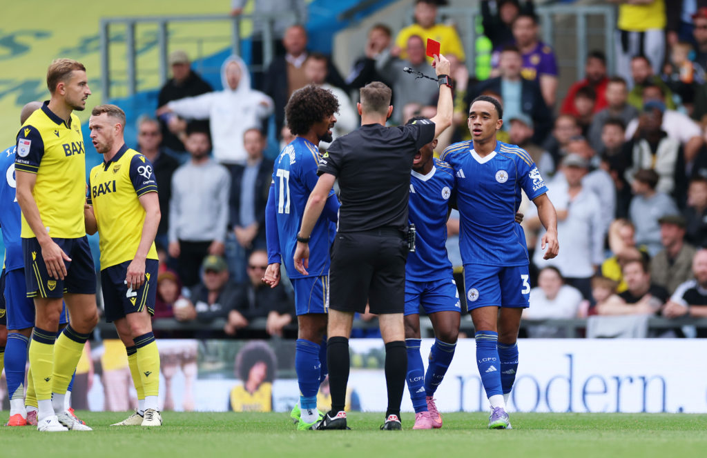 Leicester City's Aaron Ramsey shown red card against Oxford United