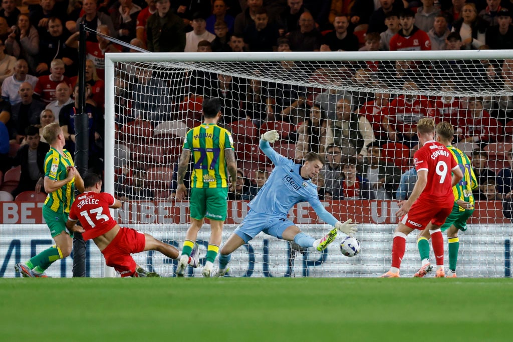David Strelec of Middlesbrough scores against West Brom