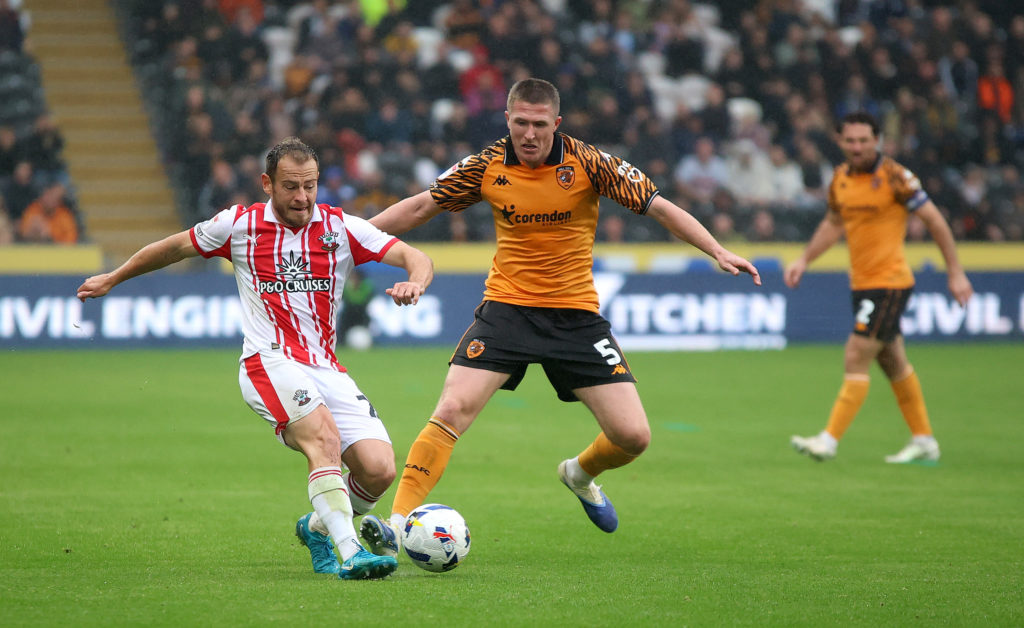 Ryan Fraser of Southampton passes the ball under pressure from John Lundstram of Hull City
