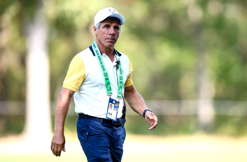 Gianfranco Zola watches on during a practice round before the 2025 Ryder Cup at Black Course