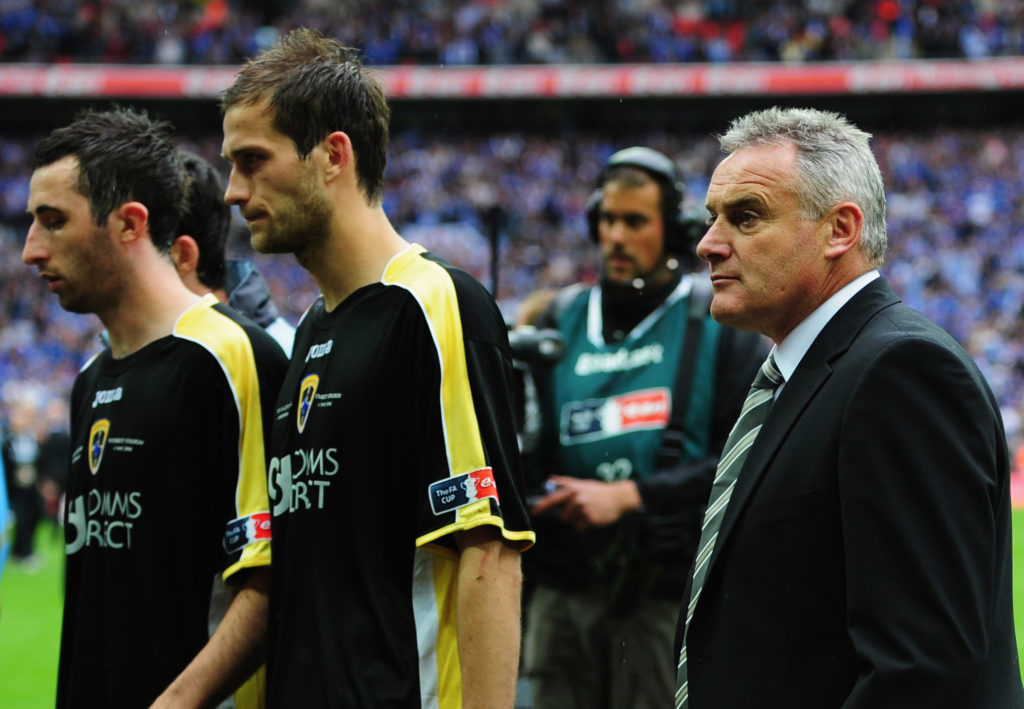 Roger Johnson and Dave Jones looks dejected after Cardiff City lose the FA Cup final