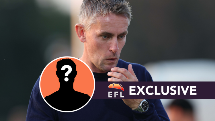 Ipswich Town manager Kieran McKenna. Inset, mystery player graphic. Overlaid, exclusive branding.