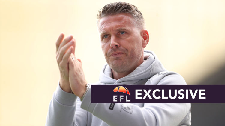 Middlesbrough manager Rob Edwards, with exclusive branding overlaid.