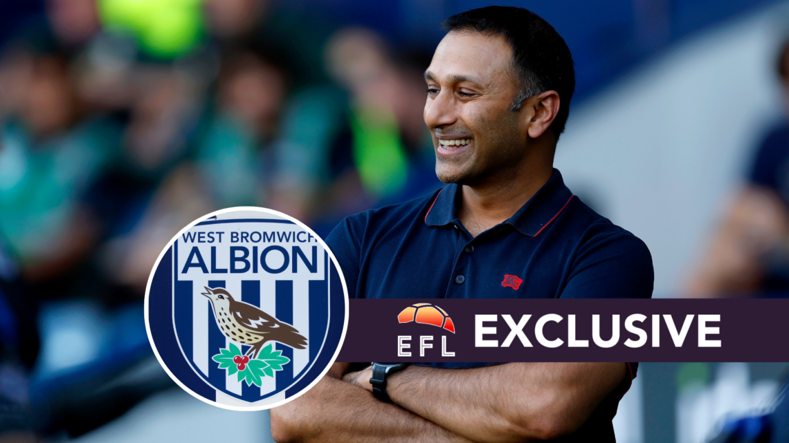 West Brom owner Shilen Patel. Inset, West Brom badge. Overlaid, exclusive branding.