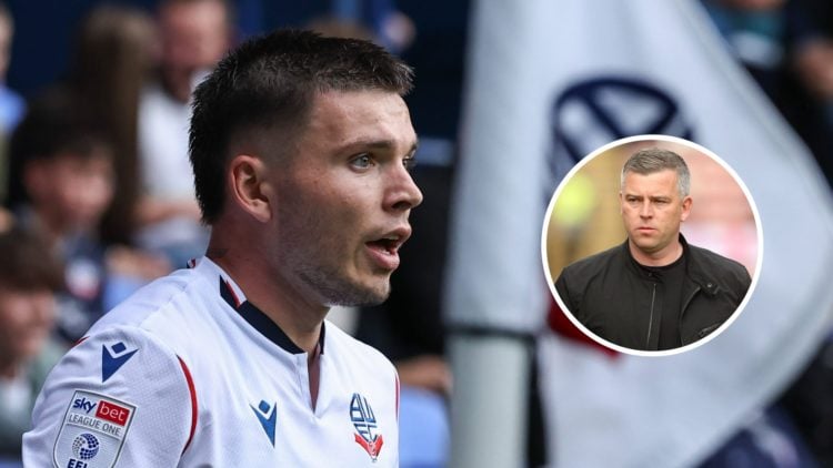 Bolton Wanderers' Aaron Morley during the Sky Bet League One match between Bolton Wanderers and Lincoln City. Inset, Bolton Wanderers manager Steve...