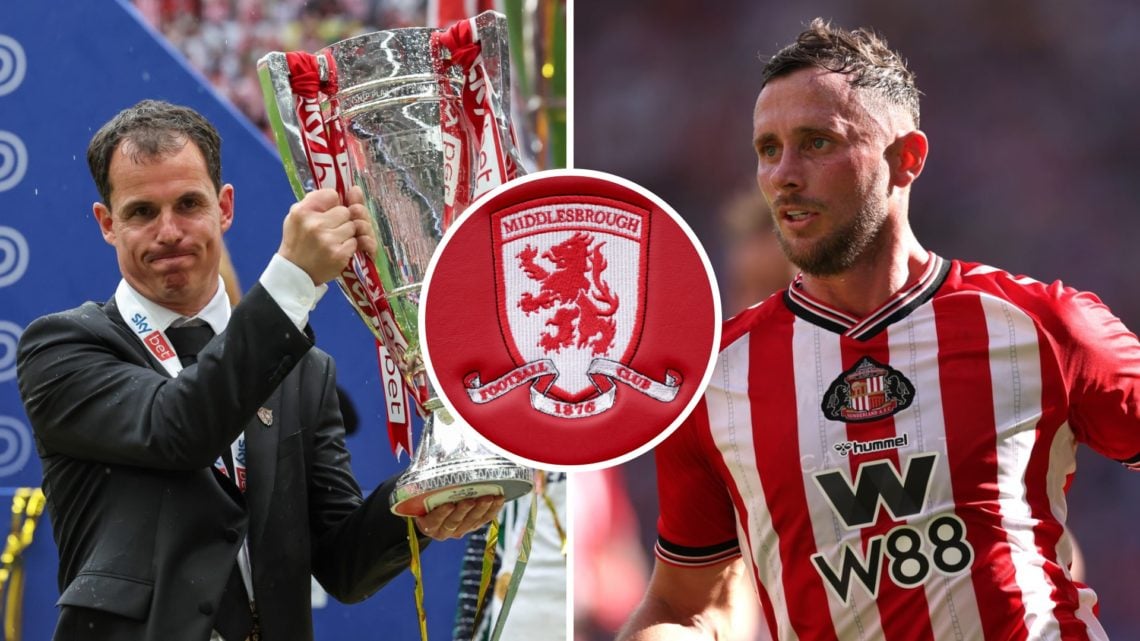 Sunderland AFC head coach Regis Le Bris holding the Championship play-off final trophy, and Alan Browne in action for Sunderland AFC. Inset, the Mi...