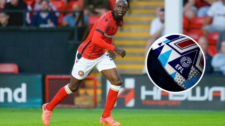 Albert Adomah of Walsall looks on during the Pre-Season Friendly between Walsall and Aston Villa. Inset, EFL logo on a ball