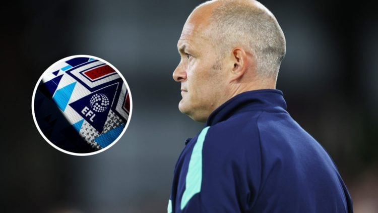 Alex Neil, Manager of Millwall, looks on during the Carabao Cup Third Round match between Crystal Palace and Millwall. Inset, EFL logo on ball