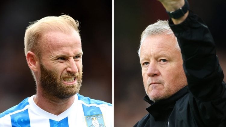 Barry Bannan frowns as he looks on (left) and Chris Wilder sticks his thumbs up to the fans (right)