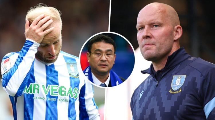 Barry Bannan reacts during a Championship game, and Sheffield Wednesday head coach Henrik Pedersen. Inset, Sheffield Wednesday owner Dejphon Chansiri.