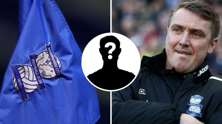Birmingham City badge on a corner flag (left) and Lee Clark folds his arms and looks impressed (right)