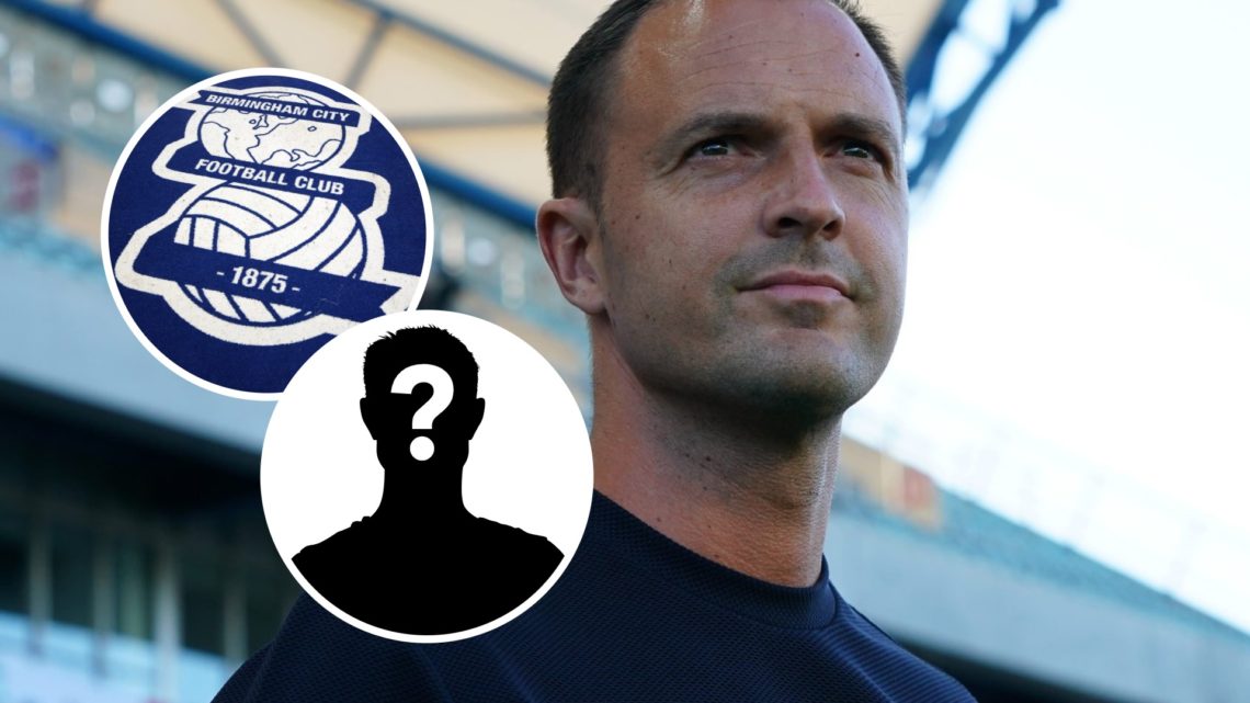 Birmingham City manager Chris Davies. Inset, the Birmingham City FC badge and a mystery player.