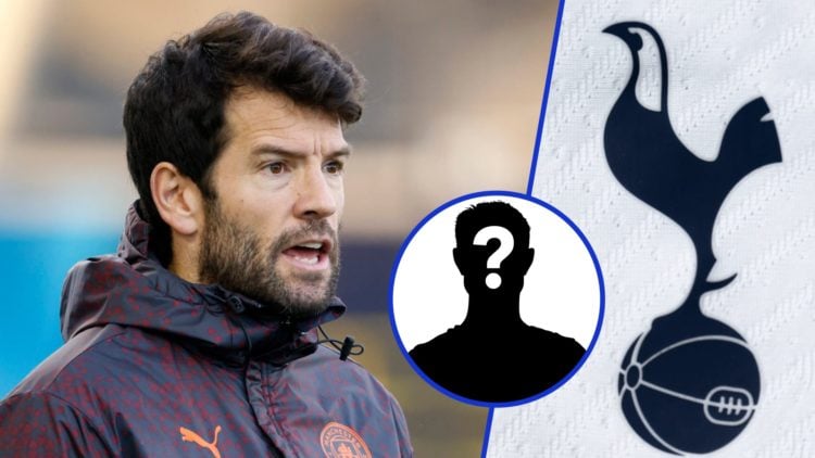 Split image showing Cardiff City coach Brian Barry-Murphy and the Tottenham Hotspur badge
