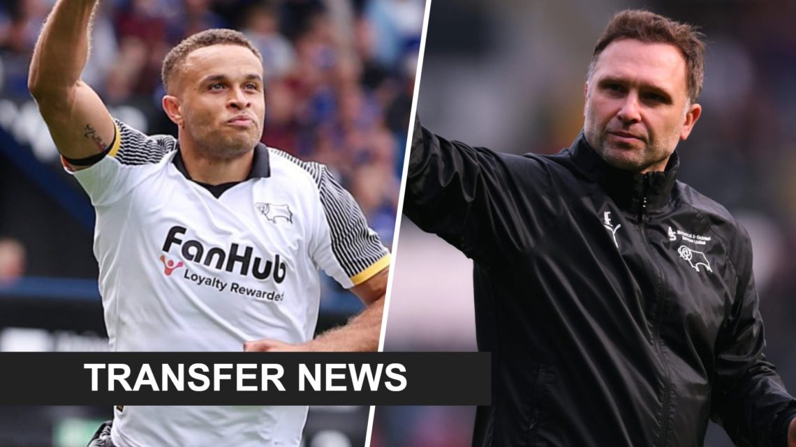 Split image of Carlton Morris and Derby County manager John Eustace.