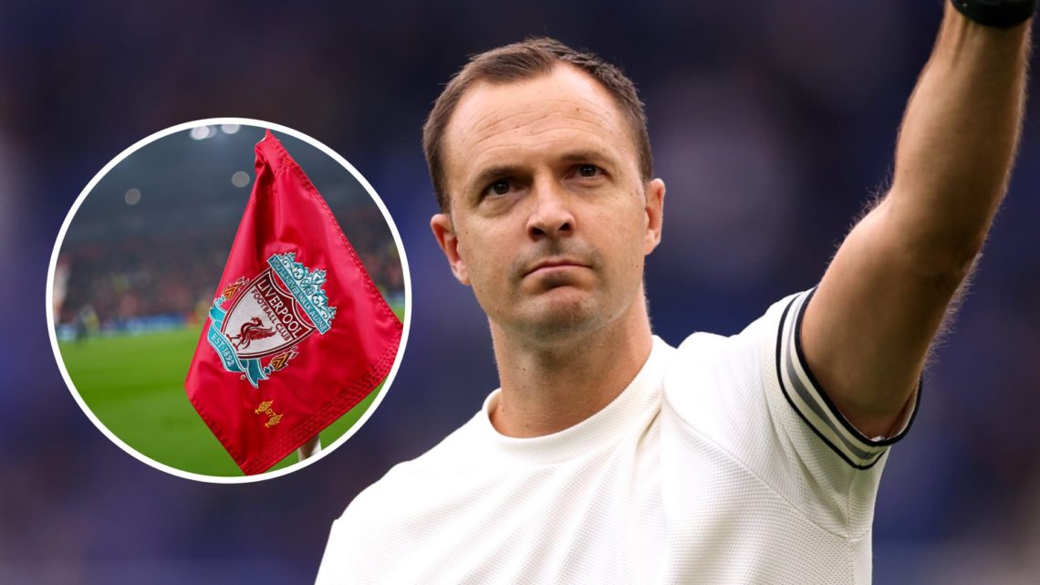 Chris Davies sticks his thumbs up at the Birmingham City fans (main) and Liverpool badge on a corner flag (inset)