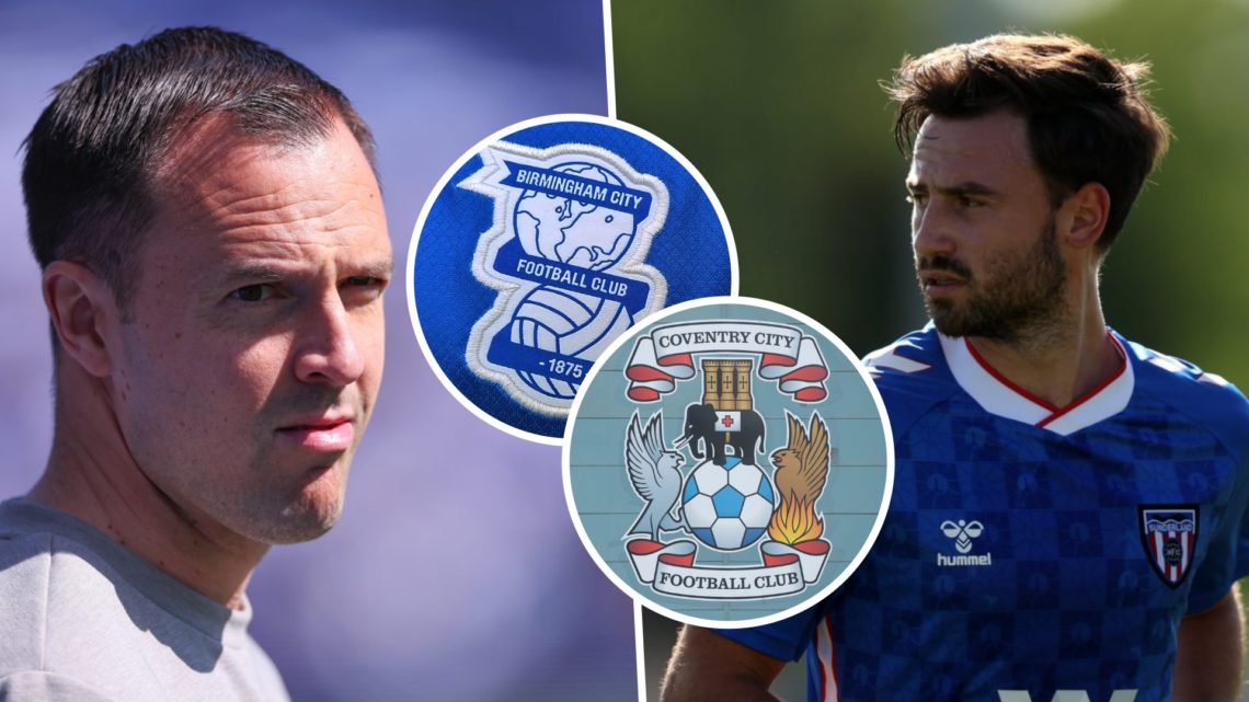 Birmingham City manager Chris Davies, and Patrick Roberts during a pre-season friendly for Sunderland AFC. Inset, the Coventry City FC badge and th...