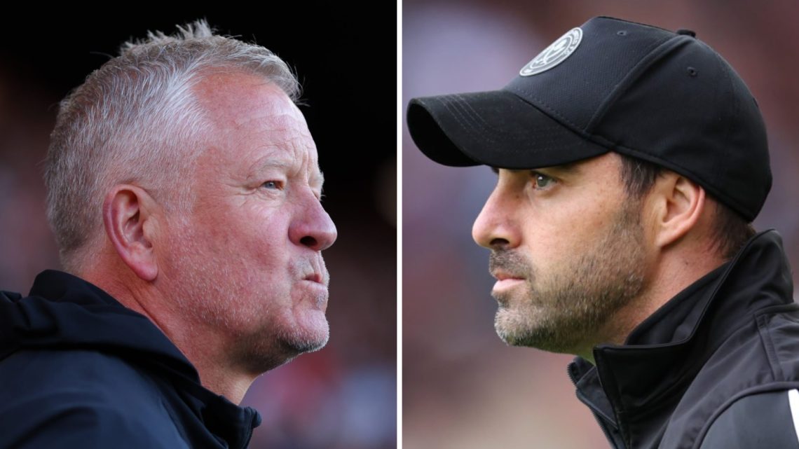 Chris Wilder, manager of Sheffield United (left), Ruben Selles, Manager of Sheffield United, looks on