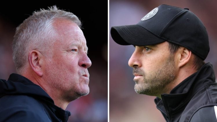 Chris Wilder, manager of Sheffield United (left), Ruben Selles, Manager of Sheffield United, looks on