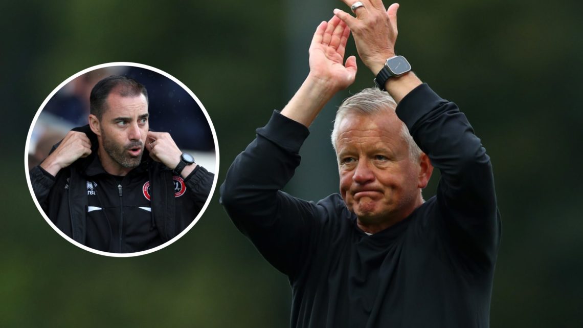 Sheffield United boss Chris Wilder applauds fans at Oxford United. Inset, Ruben Selles looks on.