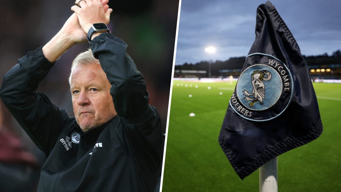 Chris Wilder, Manager of Sheffield United, applauds the fans (left), Detailed view of the club badge on a corner flag (right)