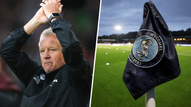 Chris Wilder, Manager of Sheffield United, applauds the fans (left), Detailed view of the club badge on a corner flag (right)