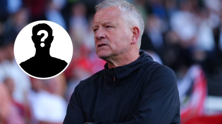 Sheffield United manager Chris Wilder with mystery player graphic inset.