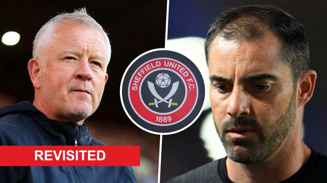 Chris Wilder during time as Sheffield United head coach, and Sheffield United manager Ruben Selles during a Championship game. Overlaid, the Sheffi...