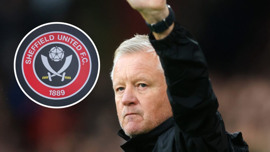Sheffield United manager Chris Wilder with club badge inset.
