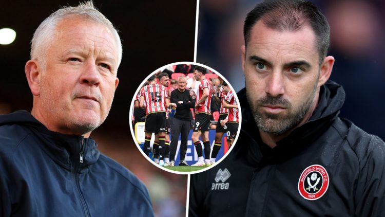 Chris Wilder reacts during a Championship game, and Ruben Selles before a pre-season friendly. Inset, Chris Wilder talks to his Sheffield United pl...