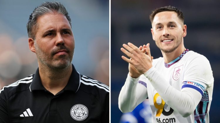 Marti Cifuentes, Leicester City manager, looks on at the King Power Stadium, Josh Brownhill applauds the Burnley fans after a win against Cardiff City