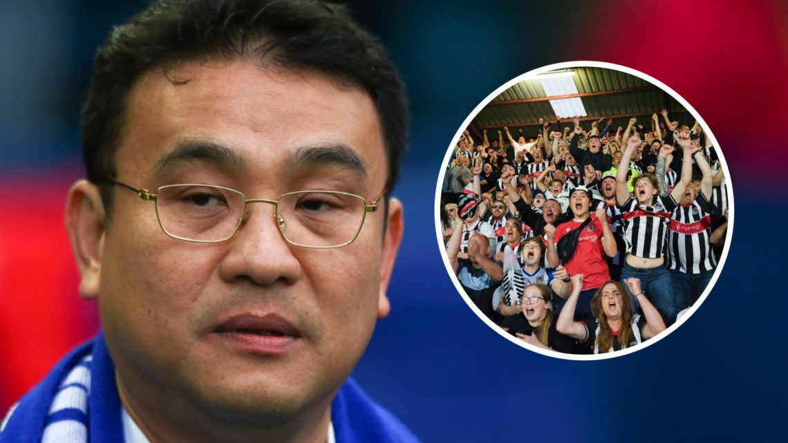 Dejphon Chansiri owner / chairman of Sheffield Wednesday. Inset: Grimsby fans celebrate