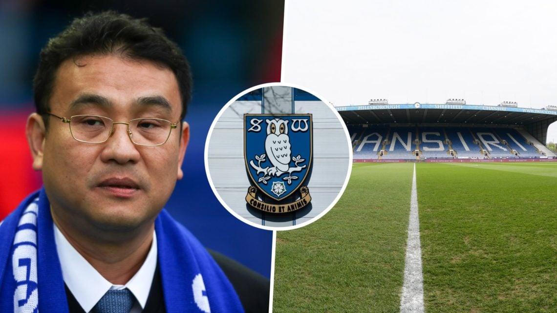 Sheffield Wednesday owner Dejphon Chansiri, and a general view of the Hillsborough Stadium. Overlaid, the Sheffield Wednesday FC badge.
