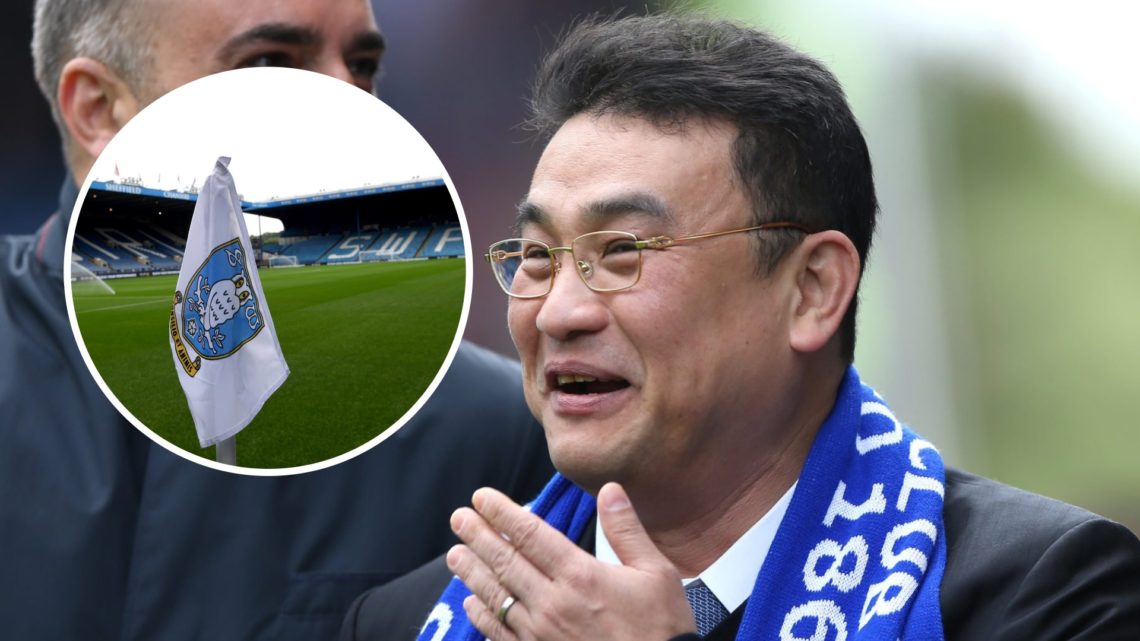 Sheffield Wednesday FC owner Dejphon Chansiri, and overlaid, the Sheffield Wednesday badge on a corner flag at Hillsborough Stadium.
