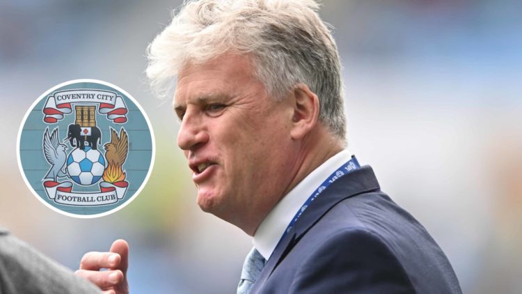 Coventry City owner Doug King, with club badge inset.