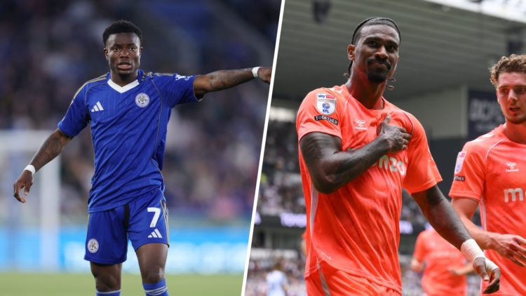 Abdul Fatawu in action for Leicester City vs Birmingham City, Haji Wright celebrates his goal for Coventry City vs Derby County