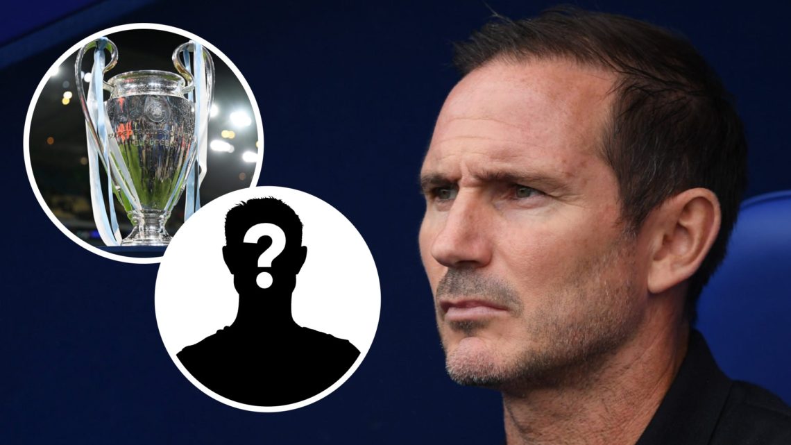Frank Lampard, Manager of Coventry City, looks on. Inset: A detailed view of the UEFA Champions League Trophy