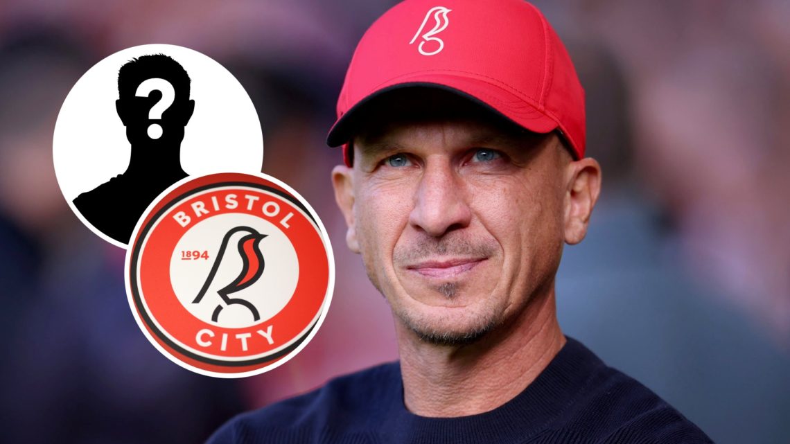Bristol City manager Gerhard Struber, and inset, the Bristol City FC badge and a mystery player.