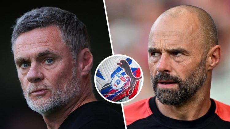 Split image of Bradford City manager Graham Alexander and MK Dons manager Paul Warne with EFL logo inset.