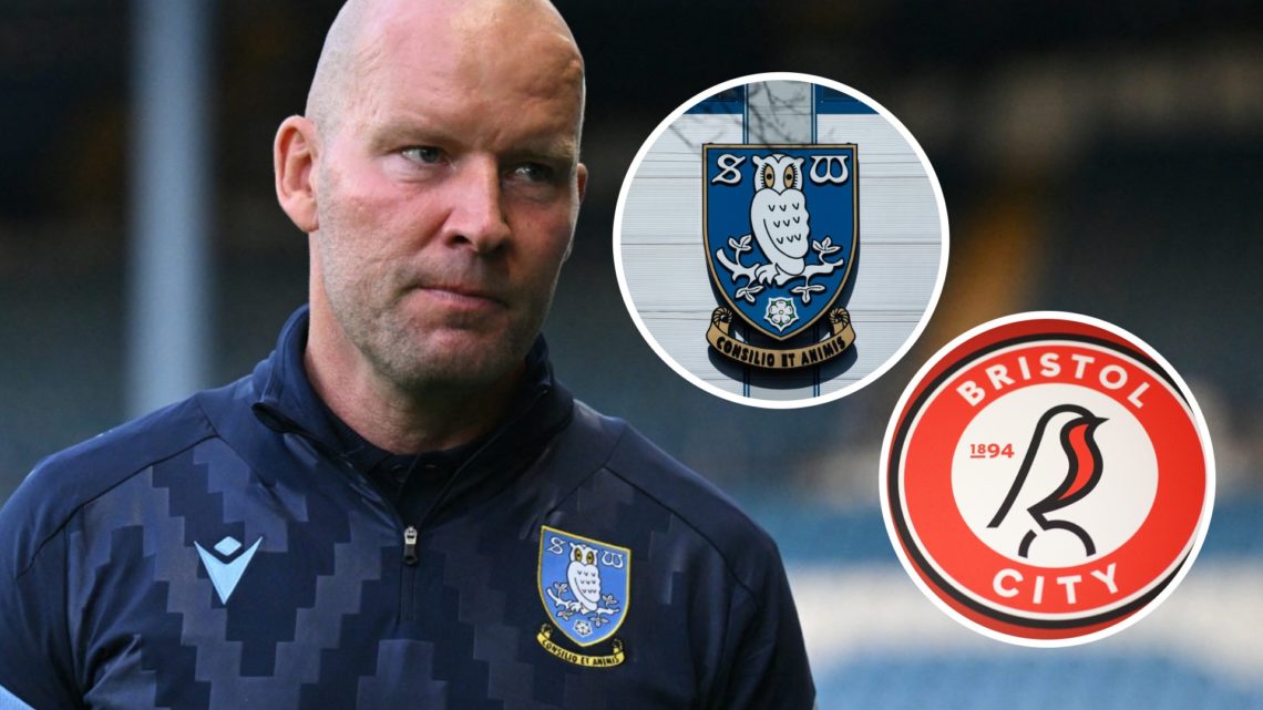 Sheffield Wednesday manager Henrik Pedersen before a Championship game. Inset, the Sheffield Wednesday FC badge and the Bristol City FC badge.