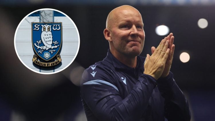 Sheffield Wednesday manager Henrik Pedersen with club badge inset.