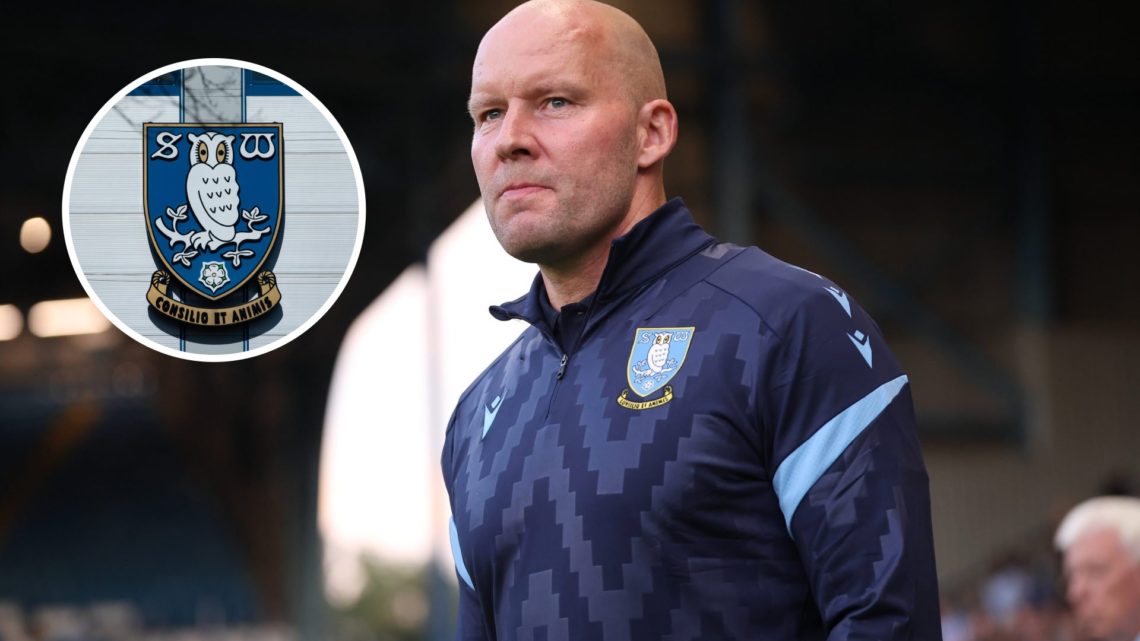 Sheffield Wednesday manager Henrik Pedersen with club badge inset.