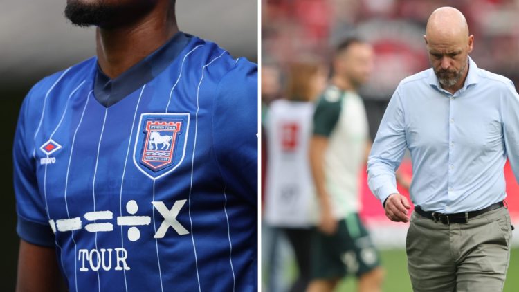 The Ipswich Town home kit for the 2025/26 season on display, Erik ten Hag looks dejected after Bayer Leverkusen's loss vs Werder Bremen