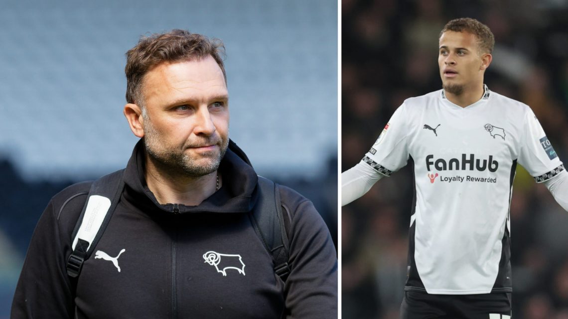 John Eustace, manager for Derby County arrives prior to the Sky Bet Championship match between Swansea City and Derby County (L). Kenzo Goudmijn of...