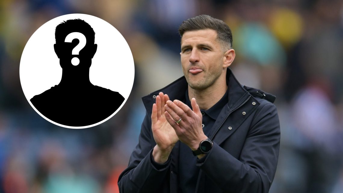 John Mousinho claps the Portsmouth fans (main) and mystery player (inset)