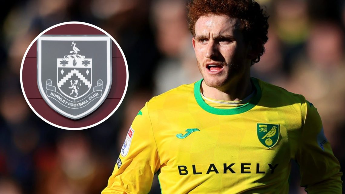 Norwich City striker Josh Sargent, with Burnley badge inset.