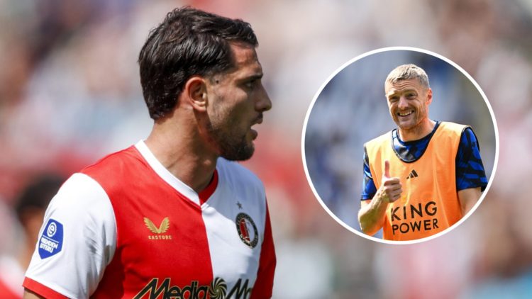 Former Feyenoord striker Julian Carranza with Leicester City legend Jamie Vardy inset.