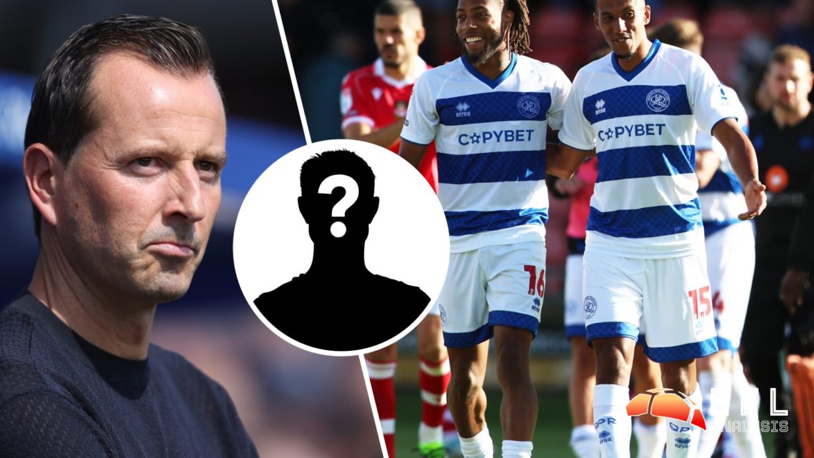 Split image showing QPR head coach Julien Stephan and Rumarn Burrell celebrating against Wrexham