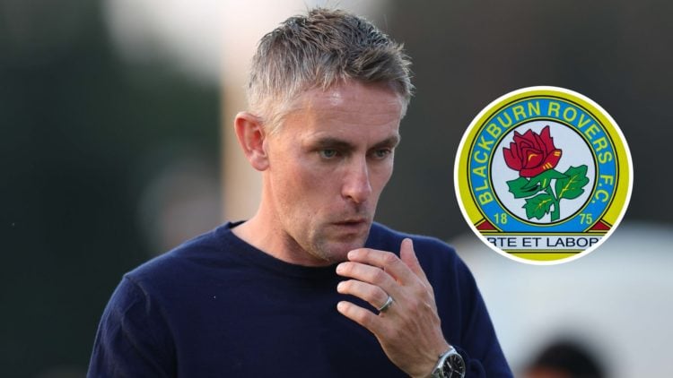 Kieran McKenna Manager of Ipswich Town looks disappointed. Inset, Blackburn Rovers badge