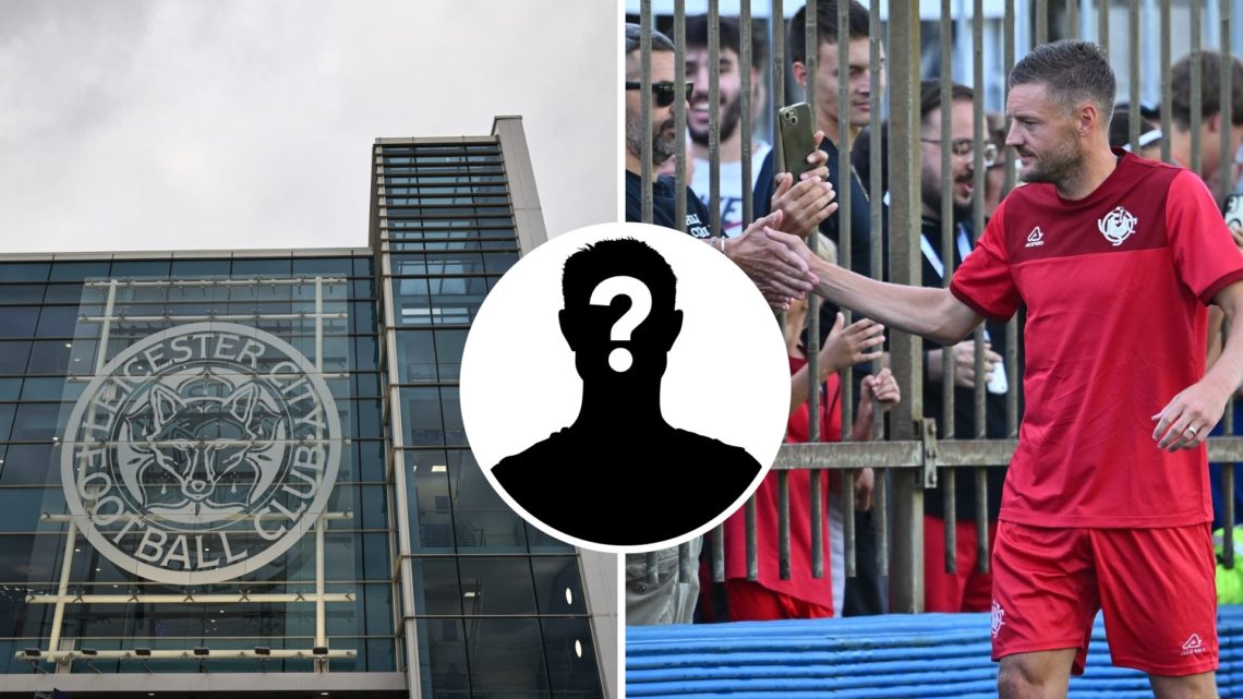 A general outside view of the King Power Stadium, an inset of a mystery man, Jamie Vardy greets Cremonese fans before a training session